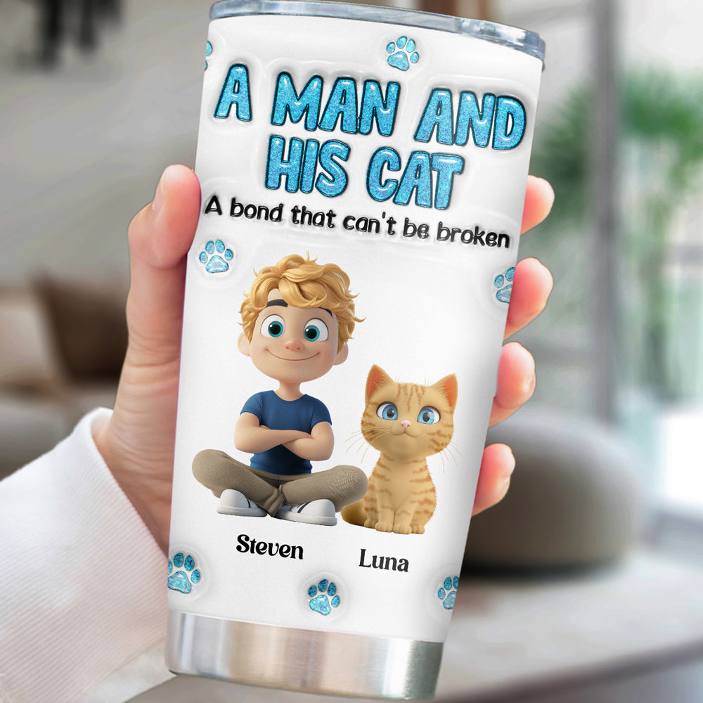 A Man And His Cat - Customizable 3D Inflated Effect 20oz Personalized Stainless Steel Tumbler