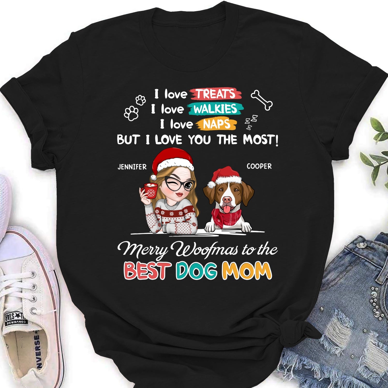 Merry Woofmas To Dad Mom - Exclusive Personalized Custom Women's T-shirt for Pet Lovers