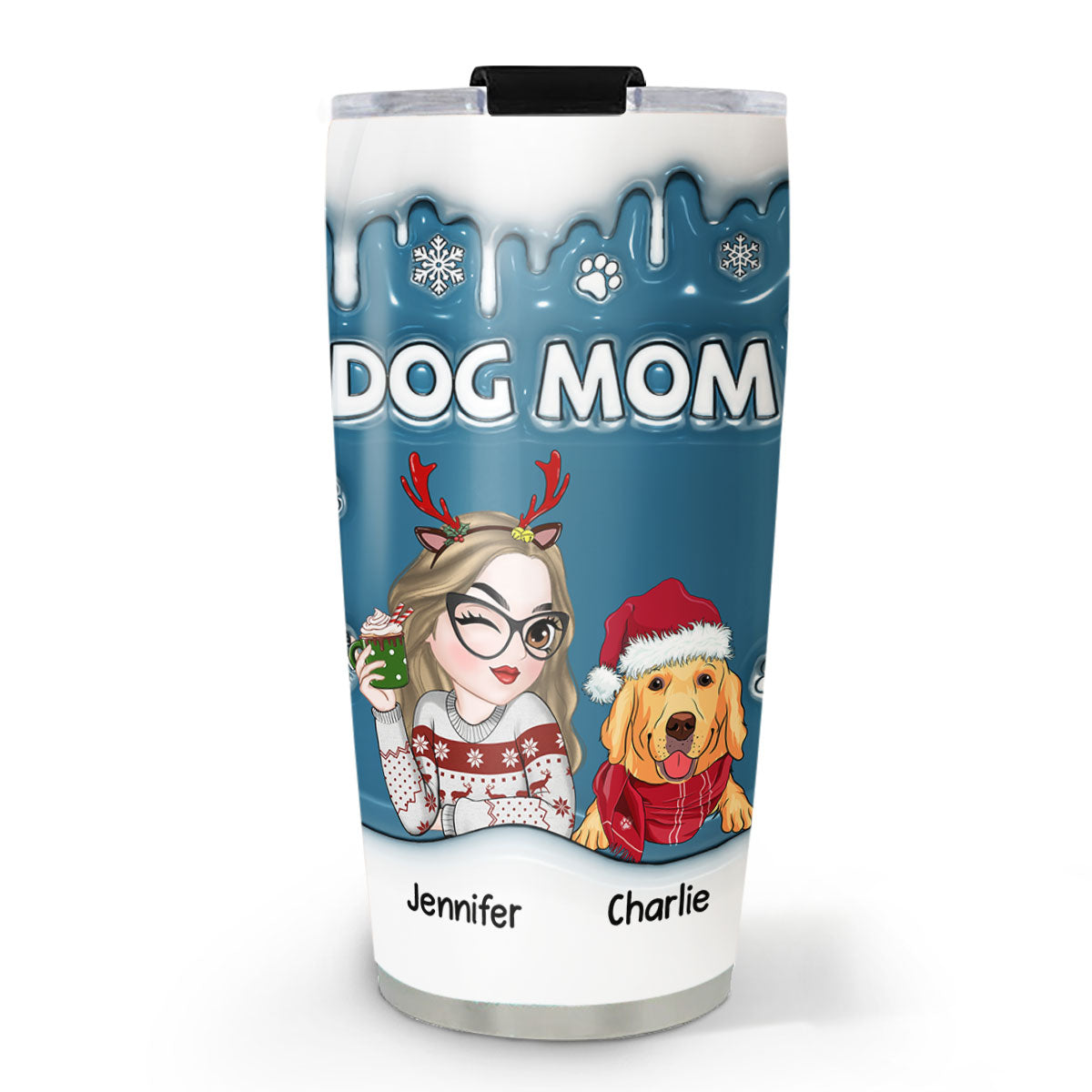 Christmas Personalized Custom 3D Inflated Effect 20oz Tumbler for Dog Parents - Ver 2