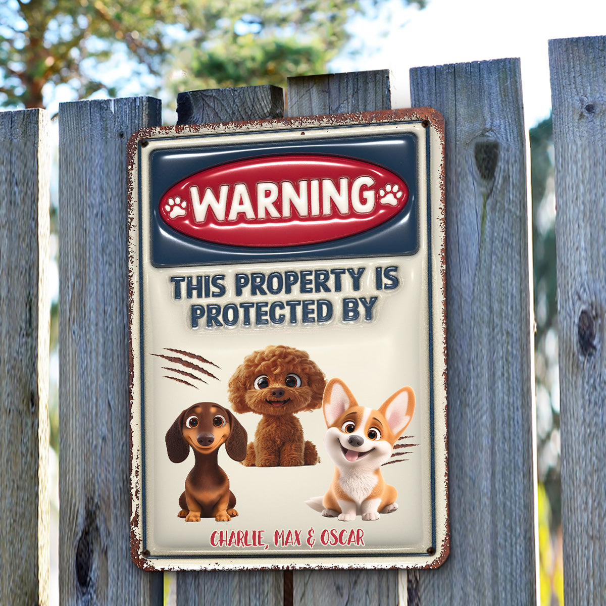 Ver 2 Personalized Custom 3D Inflated Effect Metal Sign for Property Protection