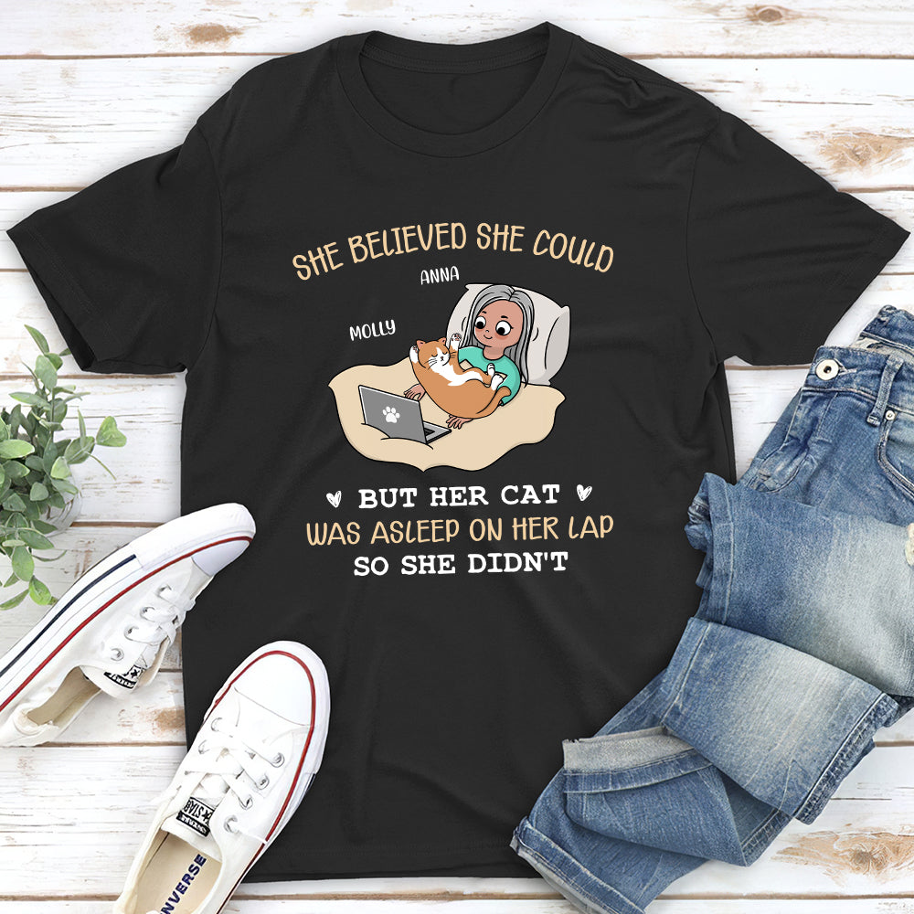 Personalized Custom Unisex 'Her Cat Was Asleep' T-shirt - Ideal Gift for Pet Lovers