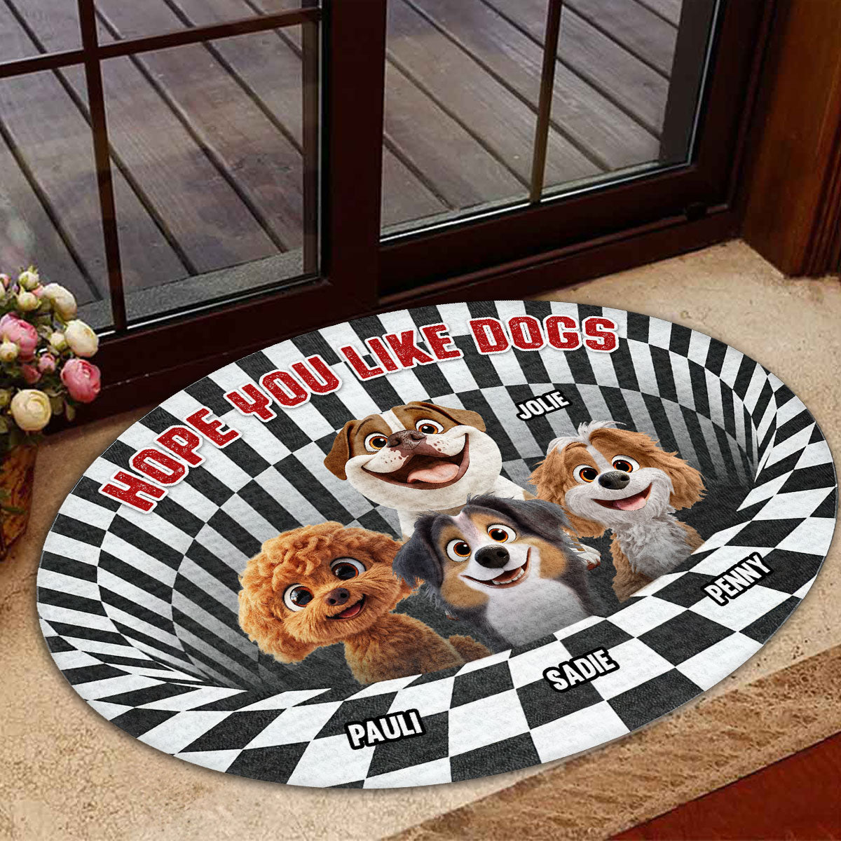 Adorable Hope You Like Dogs Cartoon - Personalized Custom Doormat with Your Pet's Picture