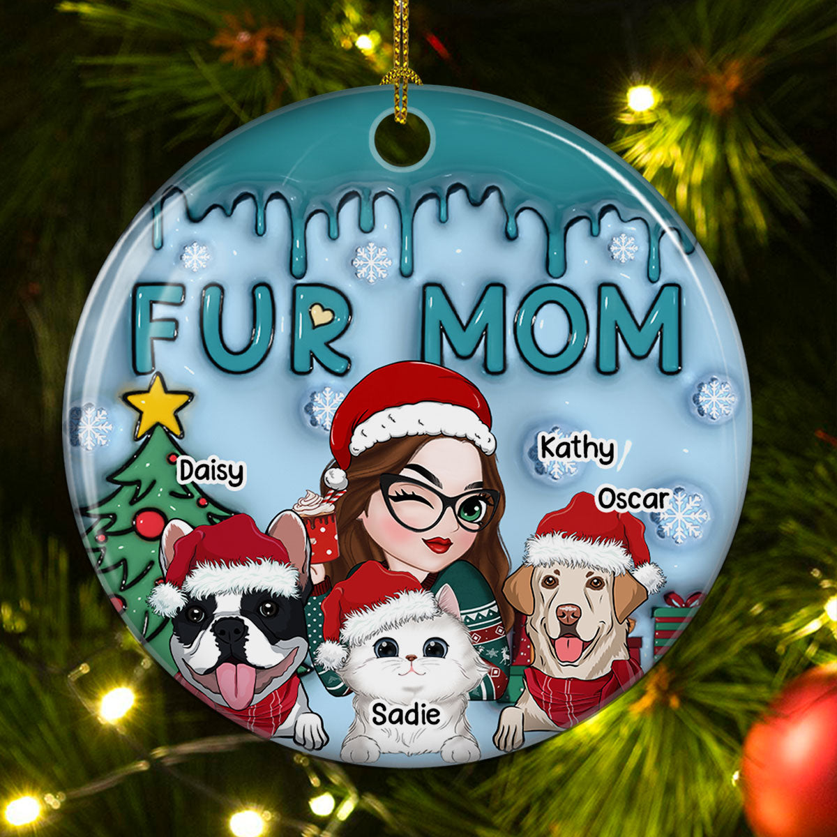 Exquisite Personalized Custom 3D Inflated Effect Premium White Ceramic Ornament for Fur Moms - Ideal Christmas Keepsake