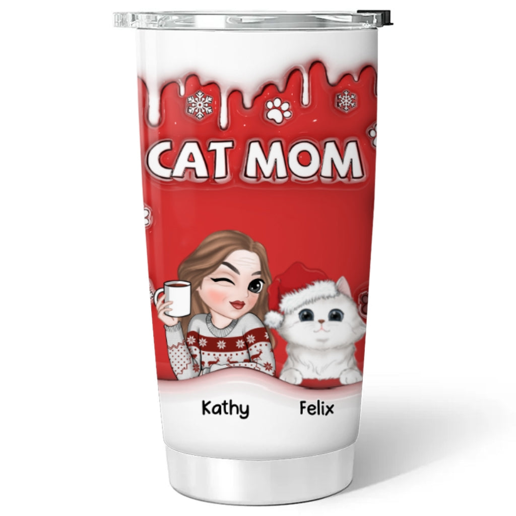 Unique Christmas Mom Of Cats Personalized Custom 3D Inflated Effect 20oz Stainless Steel Tumbler