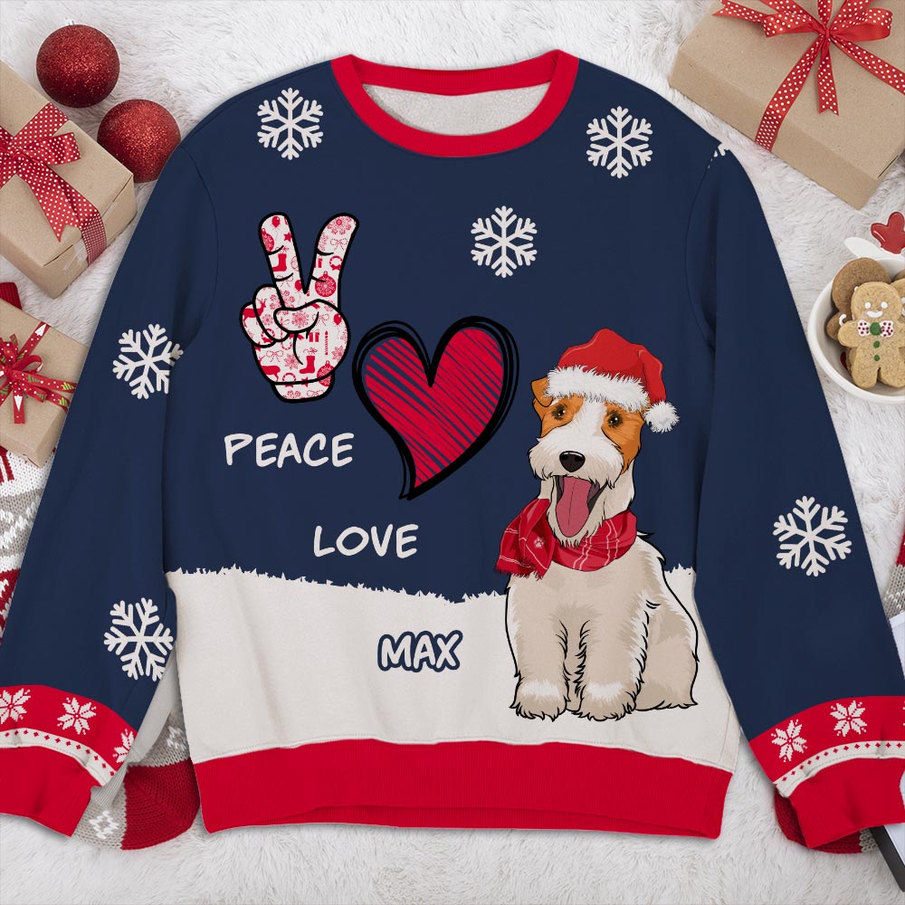 Peace Love Dog - Customizable All-Over-Print Unisex 8.8 oz Polyester Blend Sweatshirt for Pet Lovers