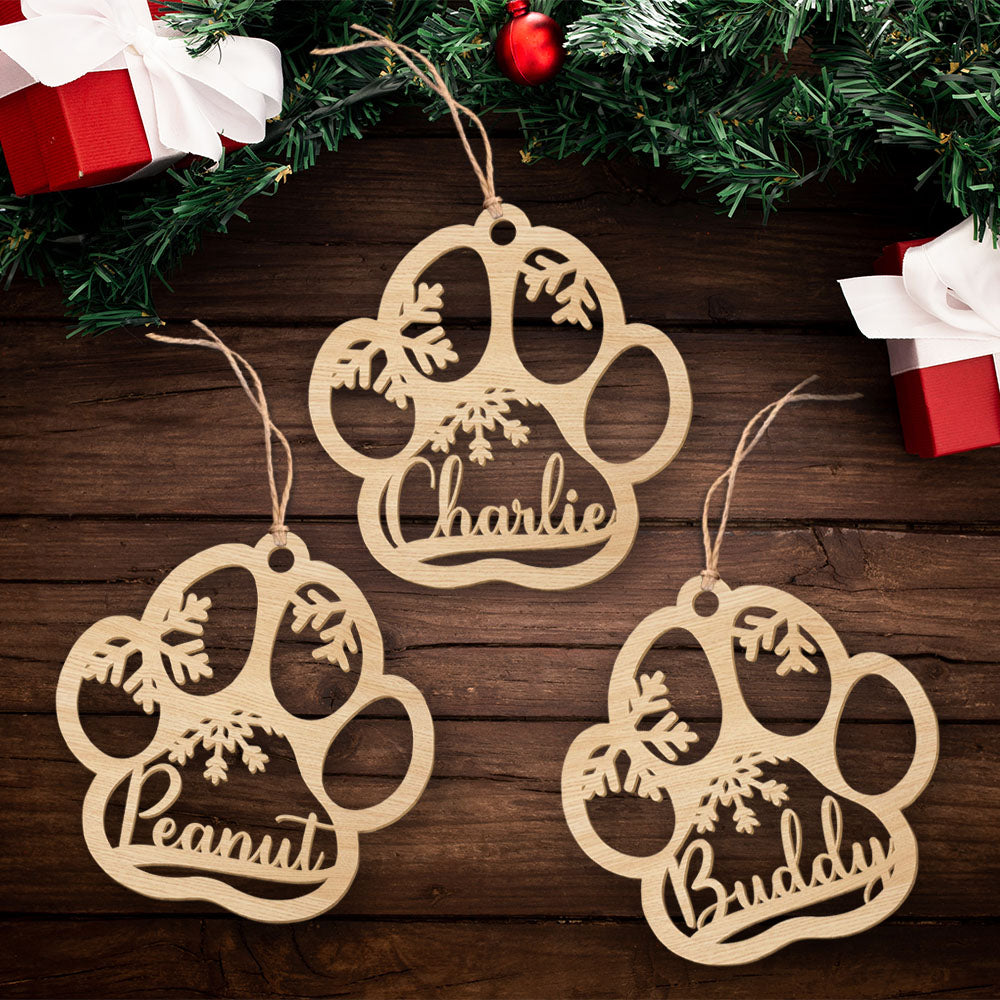 Customizable One - Layered Dog Paw Wood Christmas Ornament for Pet Lovers