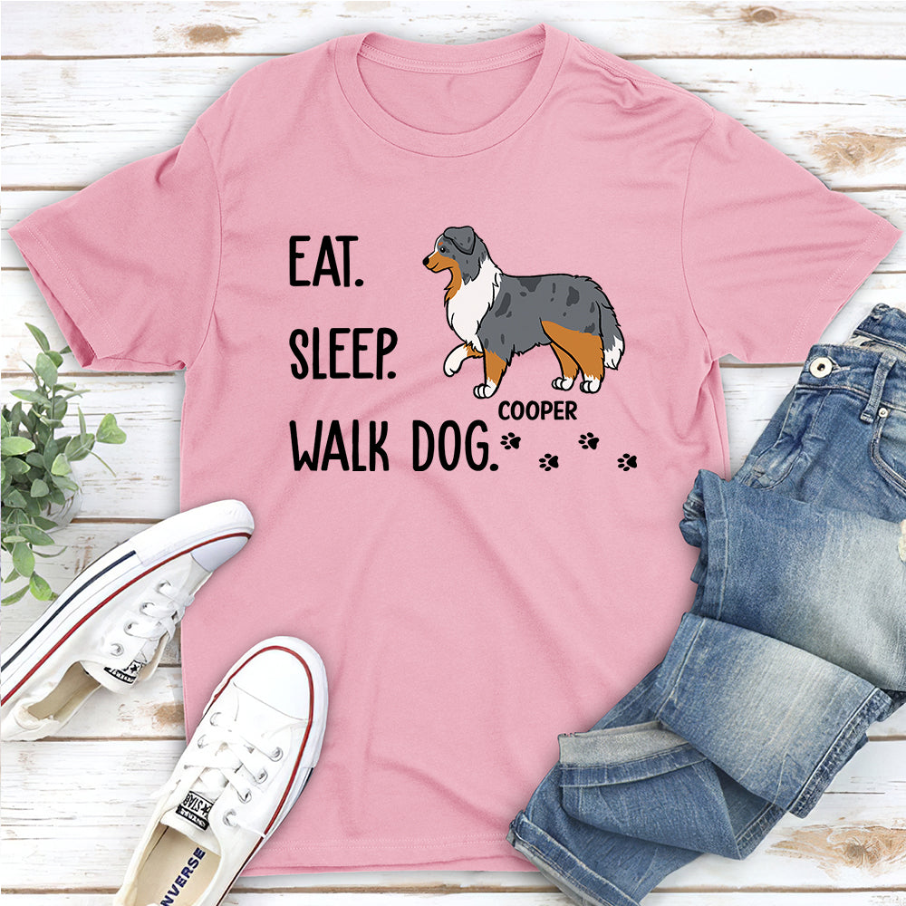 Eat Sleep Walk Dog - Customizable Personalized Unisex Cotton T-shirt for Pet Lovers