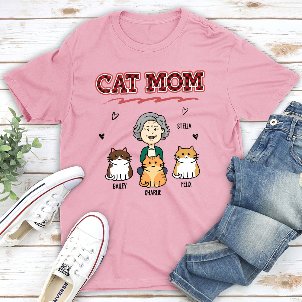 Cat Mom Red - Personalized Custom Unisex 5.3 oz Heavy Cotton T-shirt