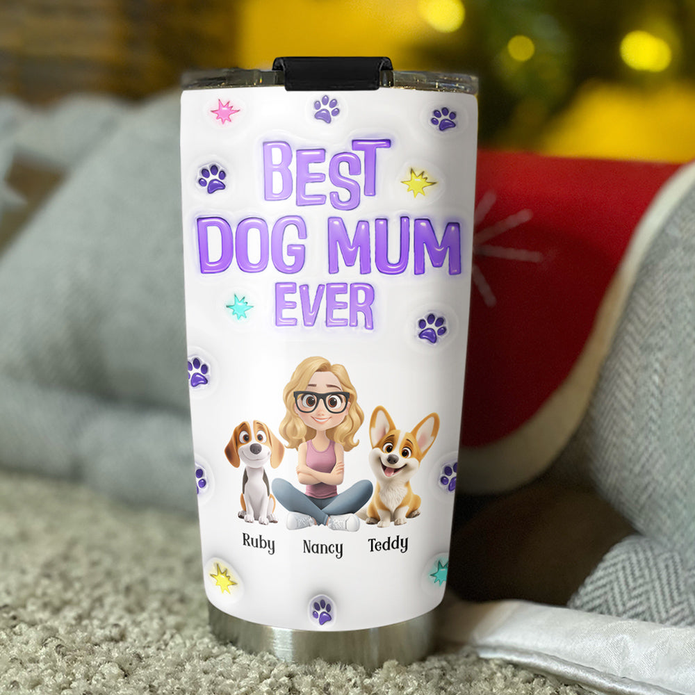 Unique Personalized Custom 3D Inflated Effect Dog Mom Power Cartoon Chibi Tumbler