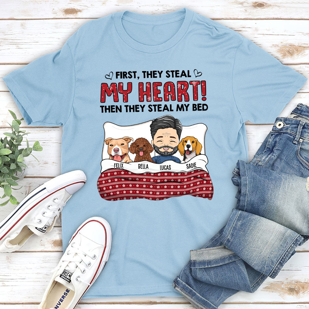 Silently Steal My Bed - Personalized Custom Unisex 5.3 oz T-shirt for Pet Lovers