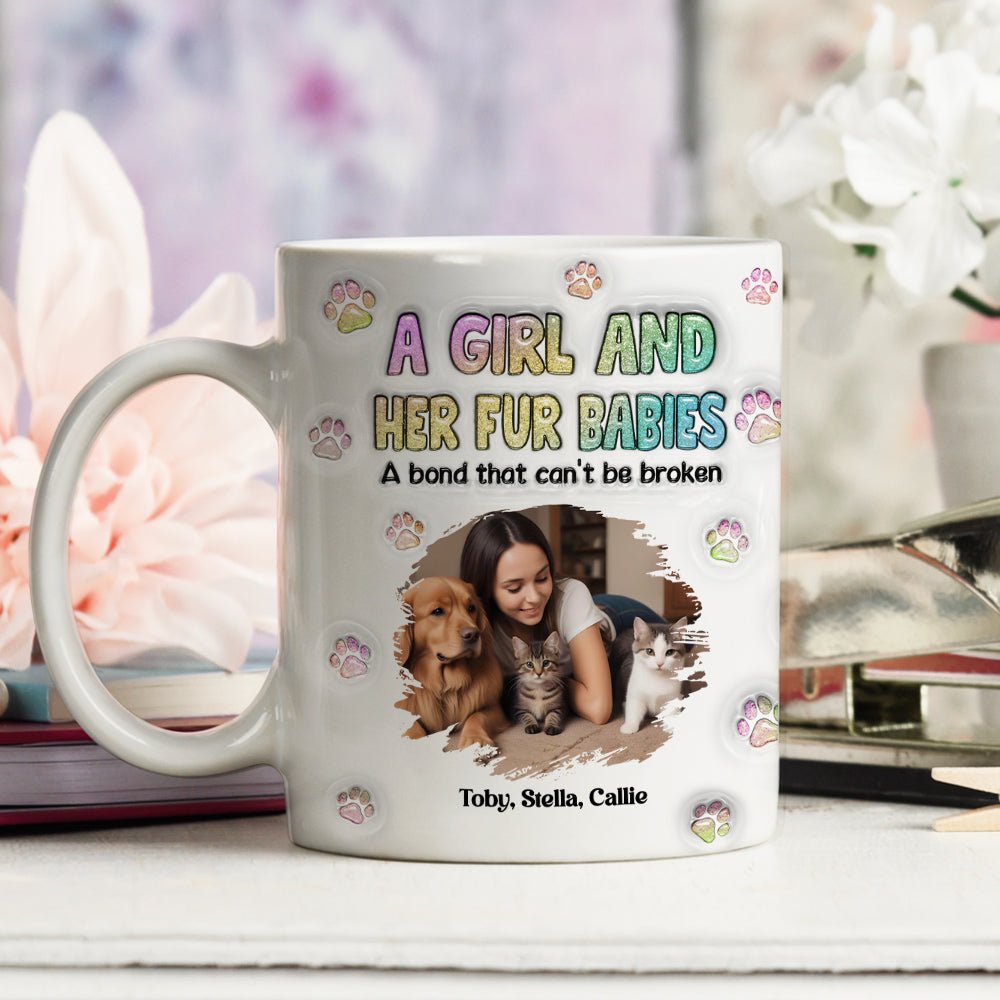 Personalized Custom 3D Inflated Effect Mug with A Girl And Her Fur Babies Photo - 11oz & 15oz