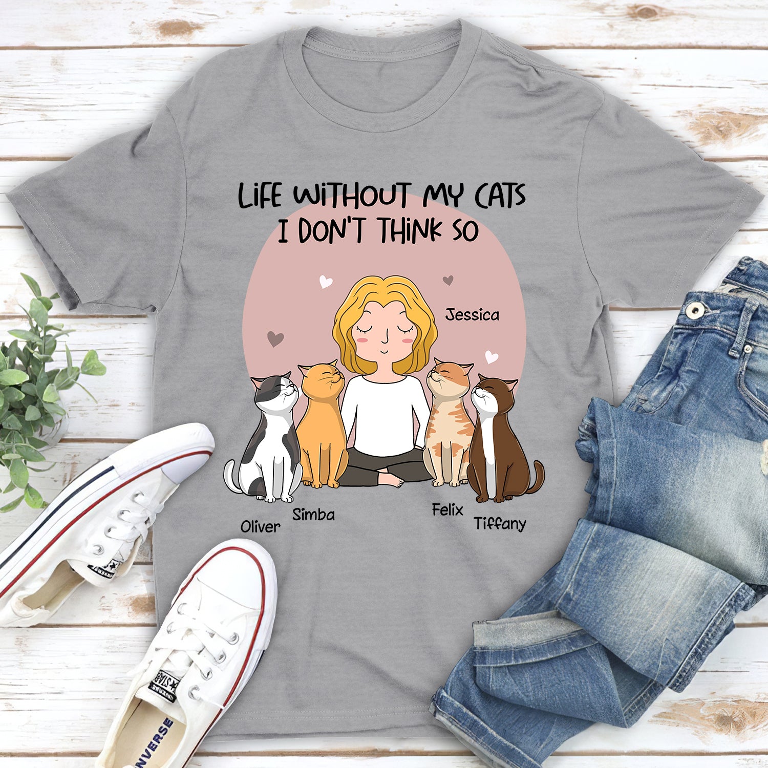 Life Without Cats - Personalized Custom Unisex 5.3 oz T-shirt for Pet Lovers