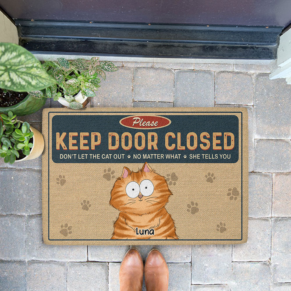 Personalized Custom Doormat - Keep Door Closed to Stop Cats' Escape Plans