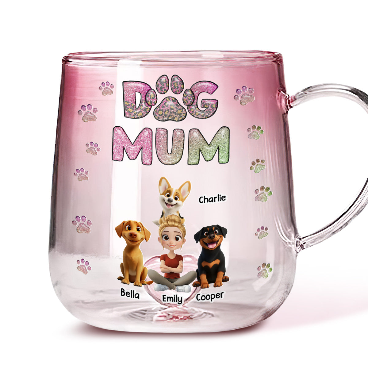 Dog Mom Charming Personalized Custom Pink Gradient 11Oz Glass Mug