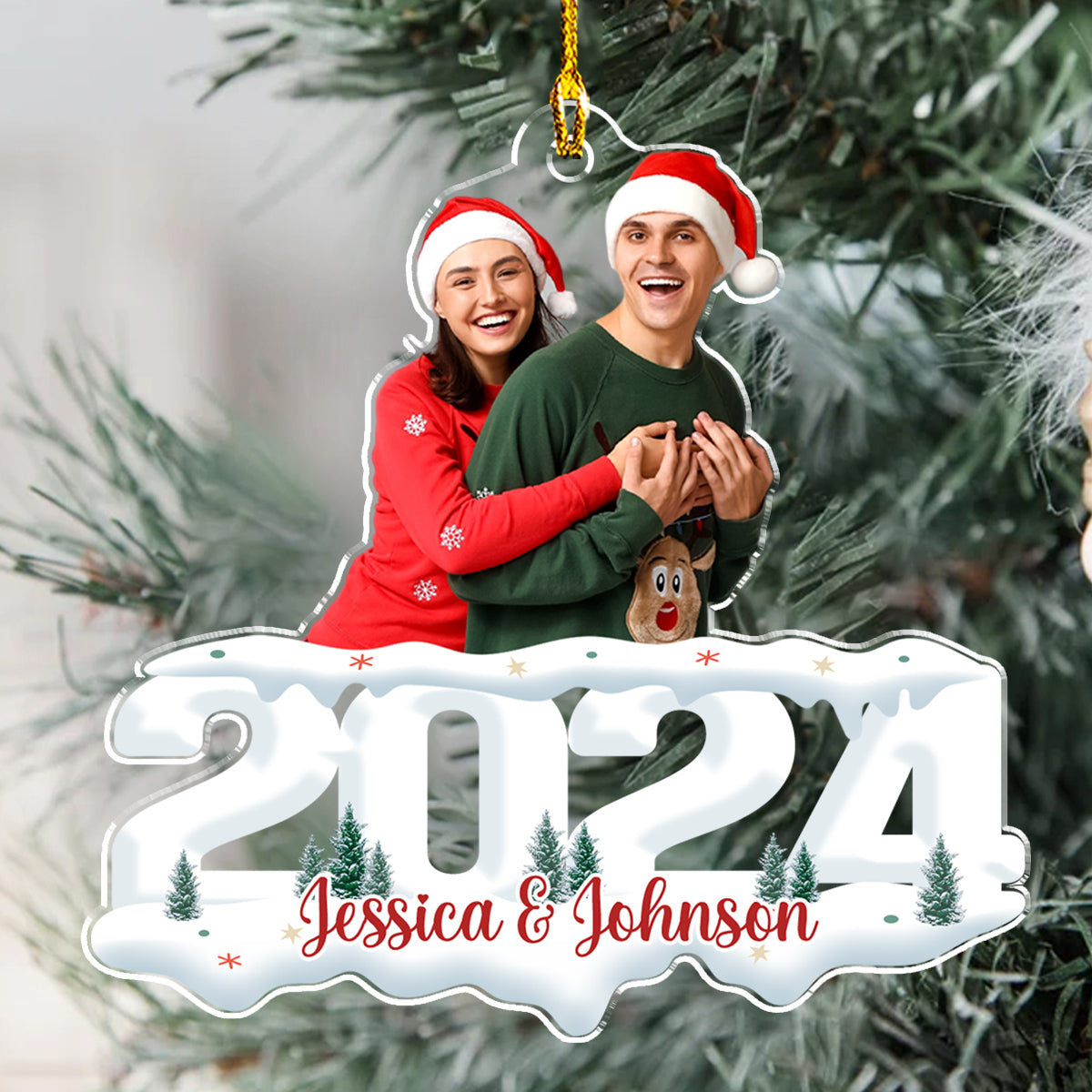 Customized Photo Couple Ornament - The Joy of Christmas 2024 - Personalized Acrylic Christmas Keepsake