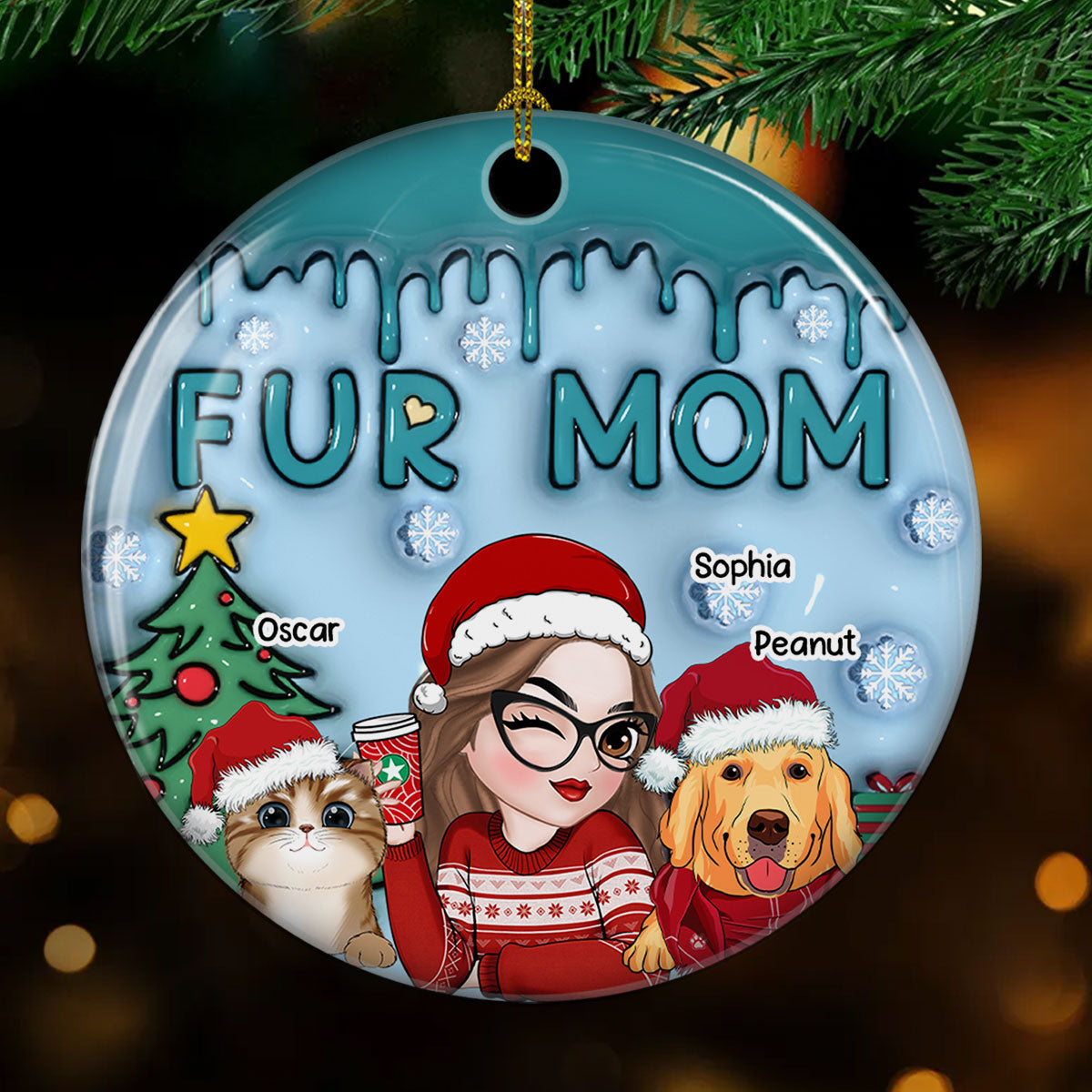 Exquisite Personalized Custom 3D Inflated Effect Premium White Ceramic Ornament for Fur Moms - Ideal Christmas Keepsake