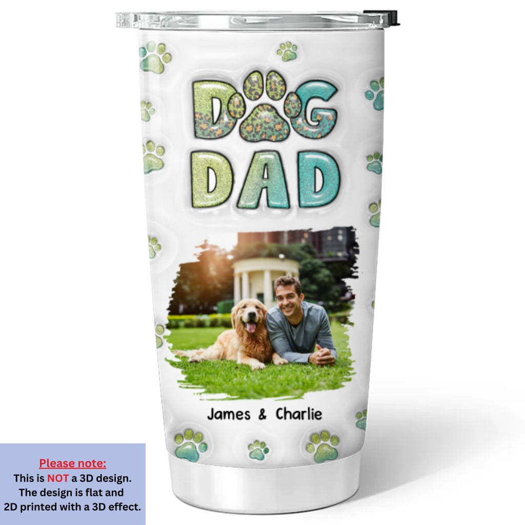 Dog Dad Handsome Chibi Photo Version 2 - Personalized Custom 3D Inflated Effect Stainless Steel 20oz Tumbler