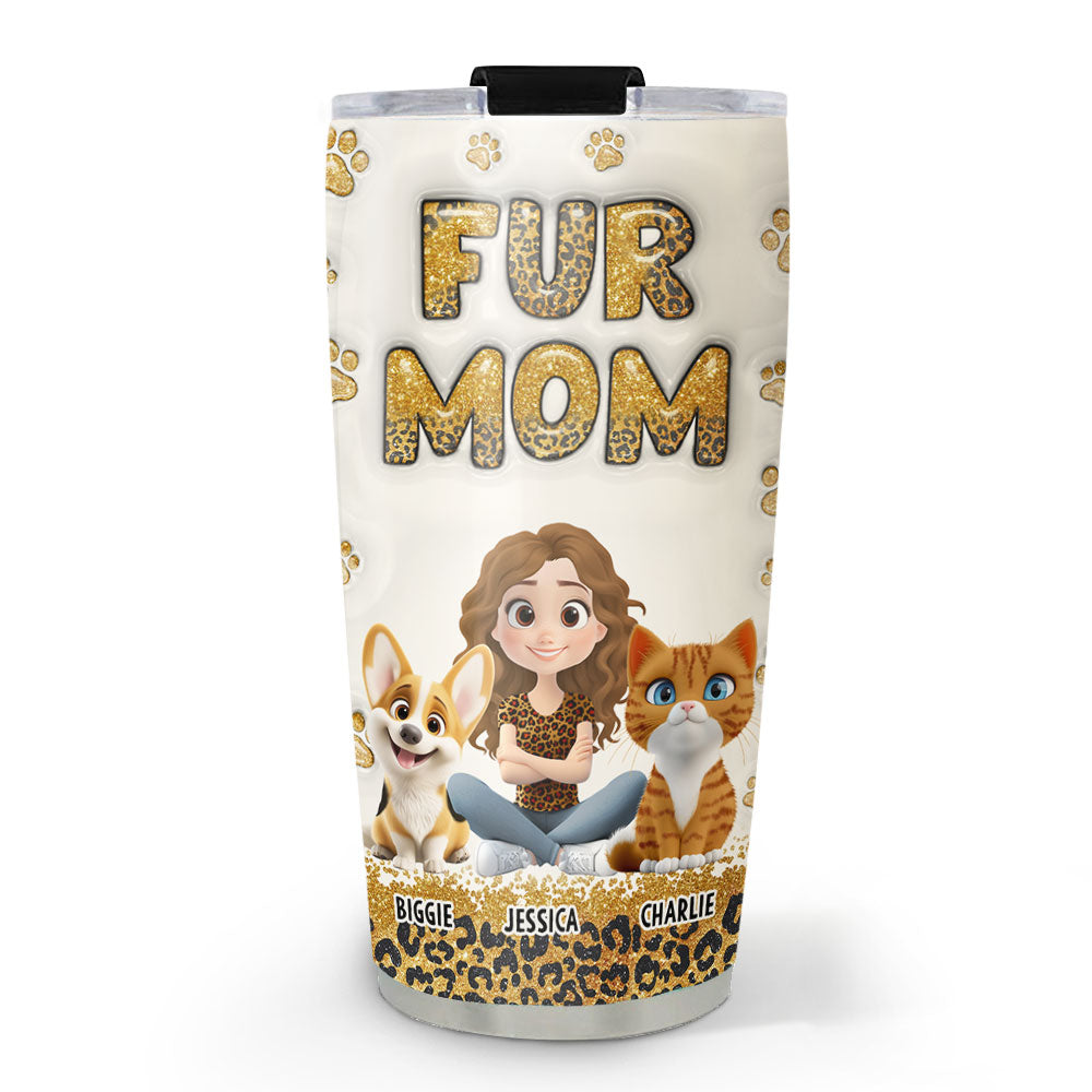 Fur Mom Leopard Personalized Custom 3D Inflated Effect 20oz Stainless Steel Tumbler