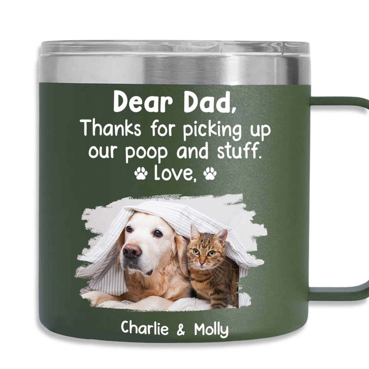 Personalized 14oz Stainless Steel Tumbler with Handle - 'Thanks For Being My Human Servant' Photo Customization
