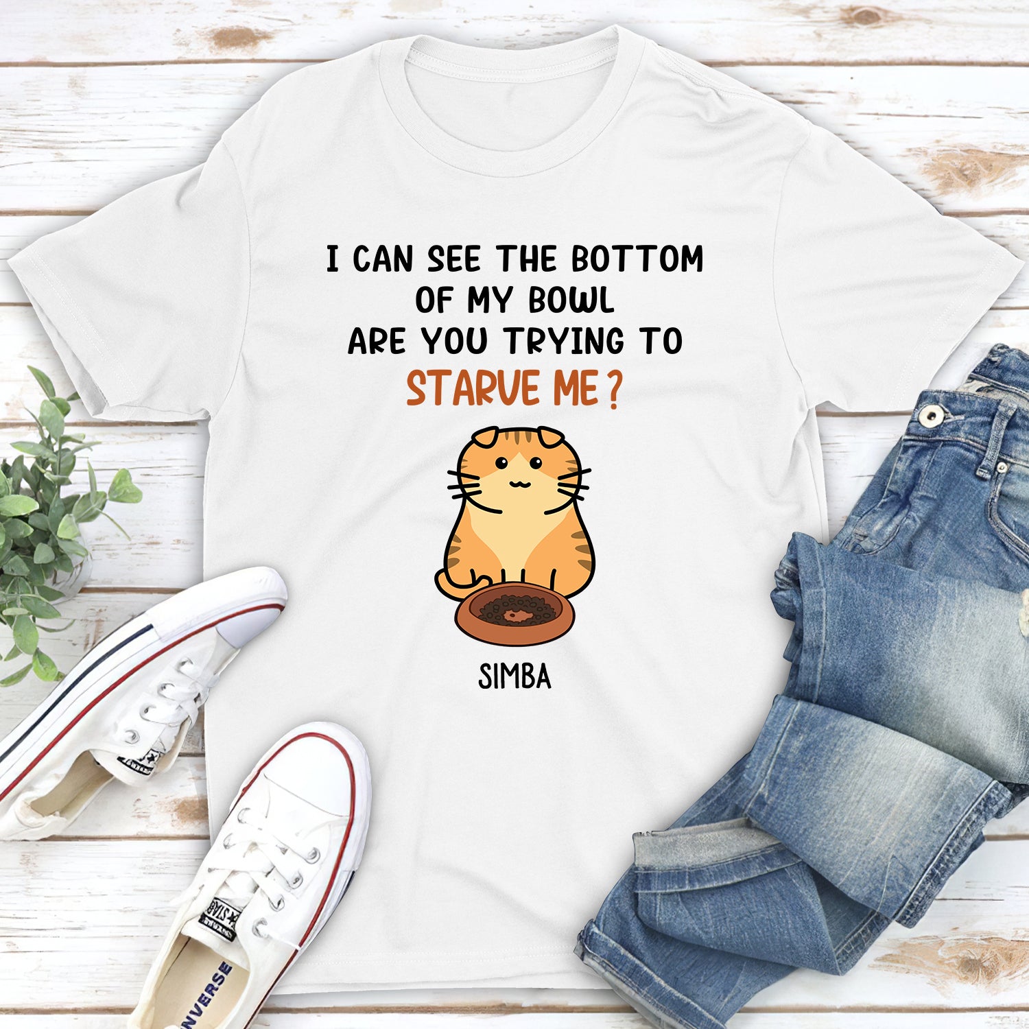 Starving Cat - Exclusive Personalized Custom Unisex 5.3 oz T-shirt for Pet Lovers