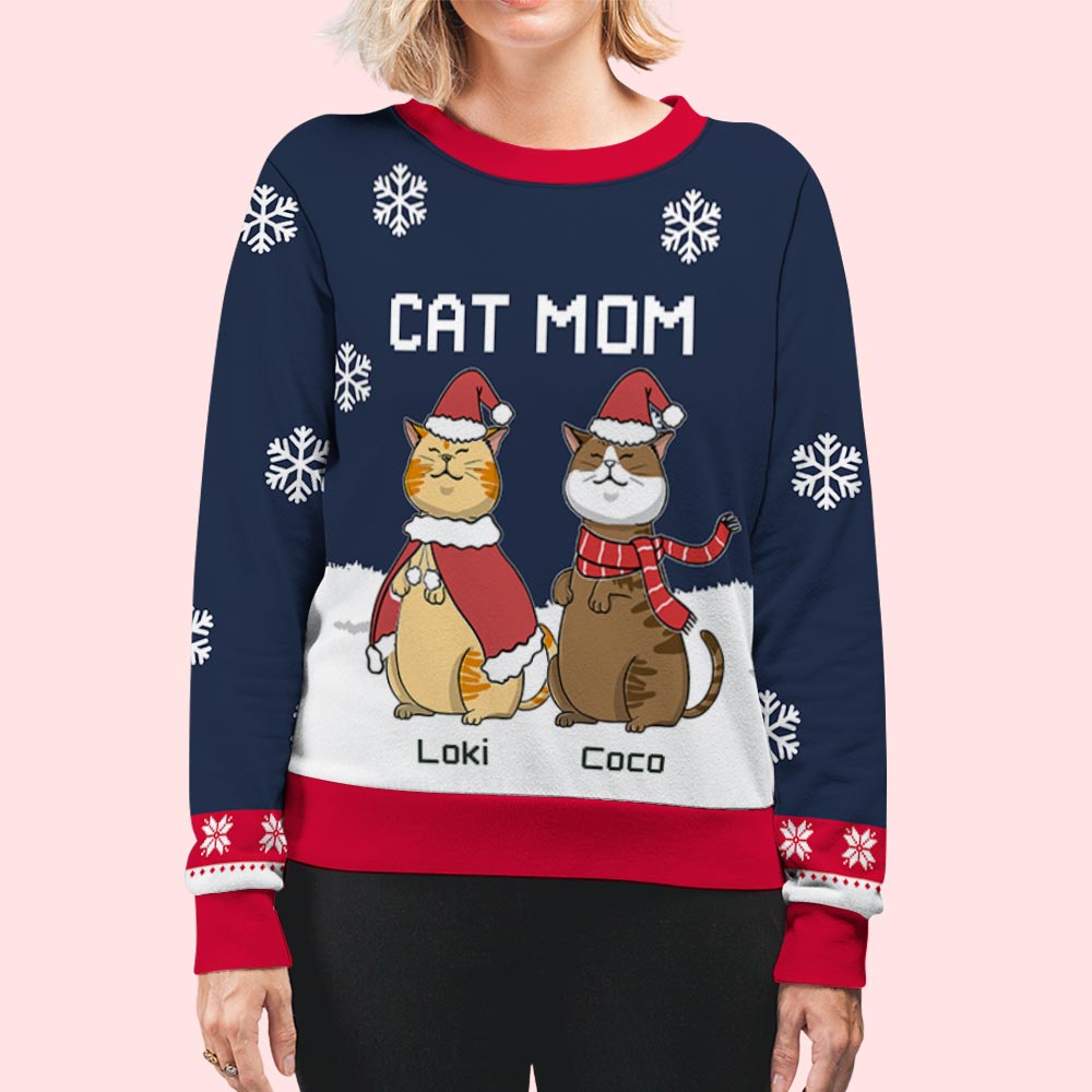 Chilling Cat Dad Mom - Personalized Custom All-Over-Print Unisex 8.8 oz Polyester Blend Sweatshirt for Pet Lovers