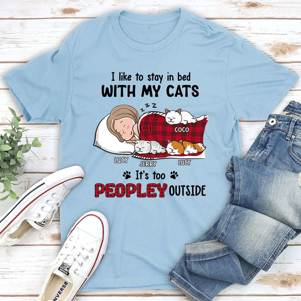 Adorable Like To Stay In Bed Cat - Personalized Custom Unisex 5.3 oz T-shirt for Pet Lovers