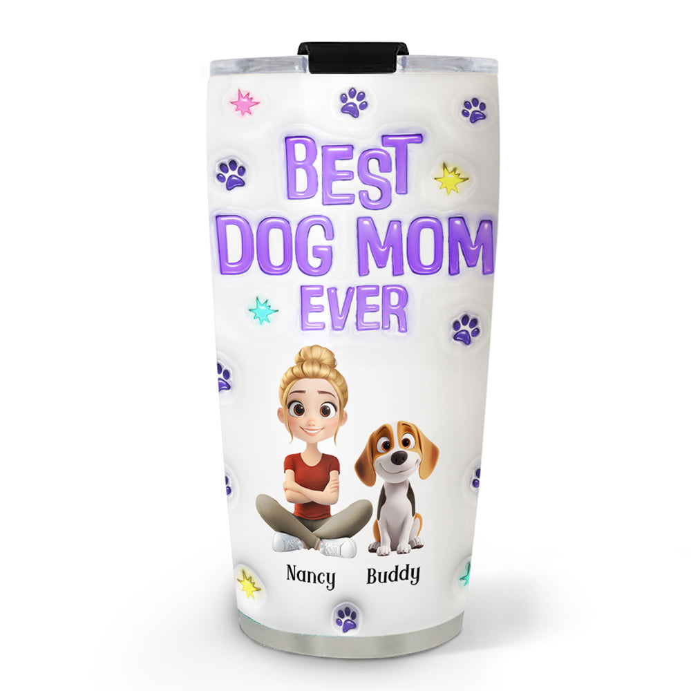 Unique Personalized Custom 3D Inflated Effect Dog Mom Power Cartoon Chibi Tumbler