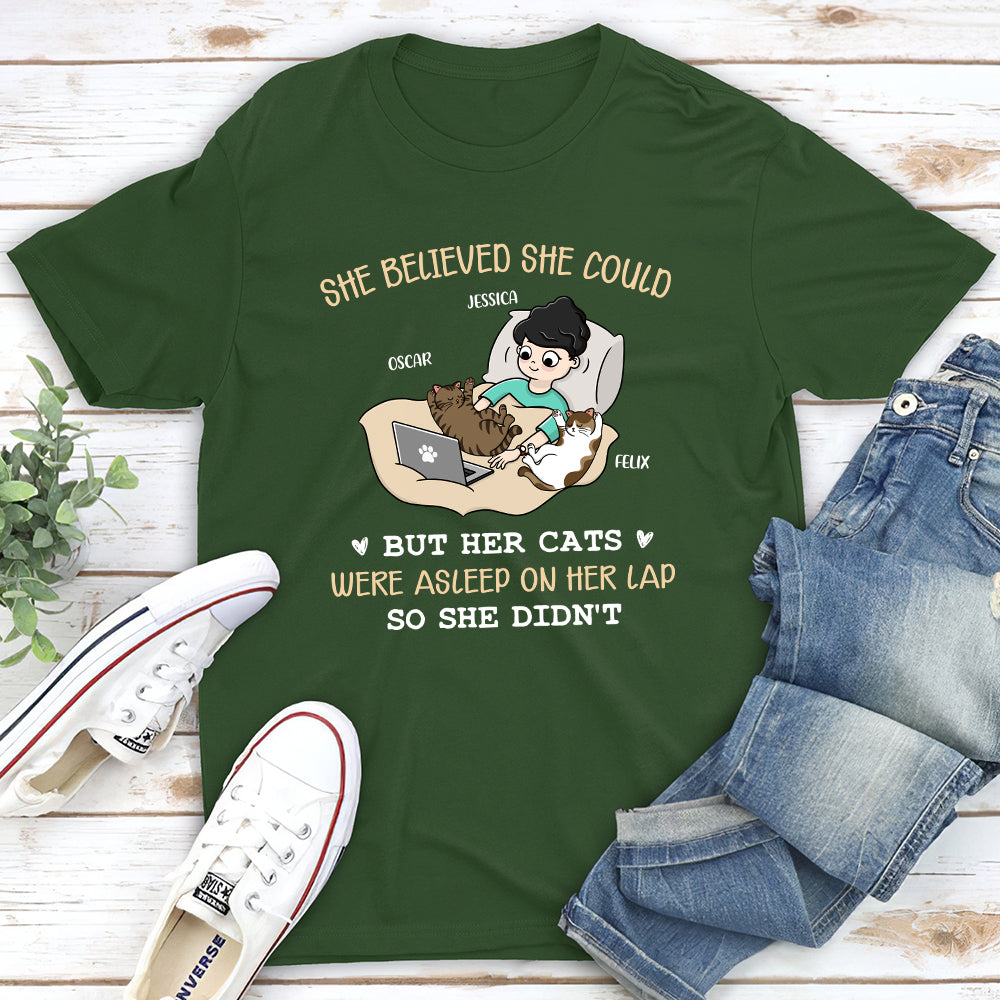 Personalized Custom Unisex 'Her Cat Was Asleep' T-shirt - Ideal Gift for Pet Lovers