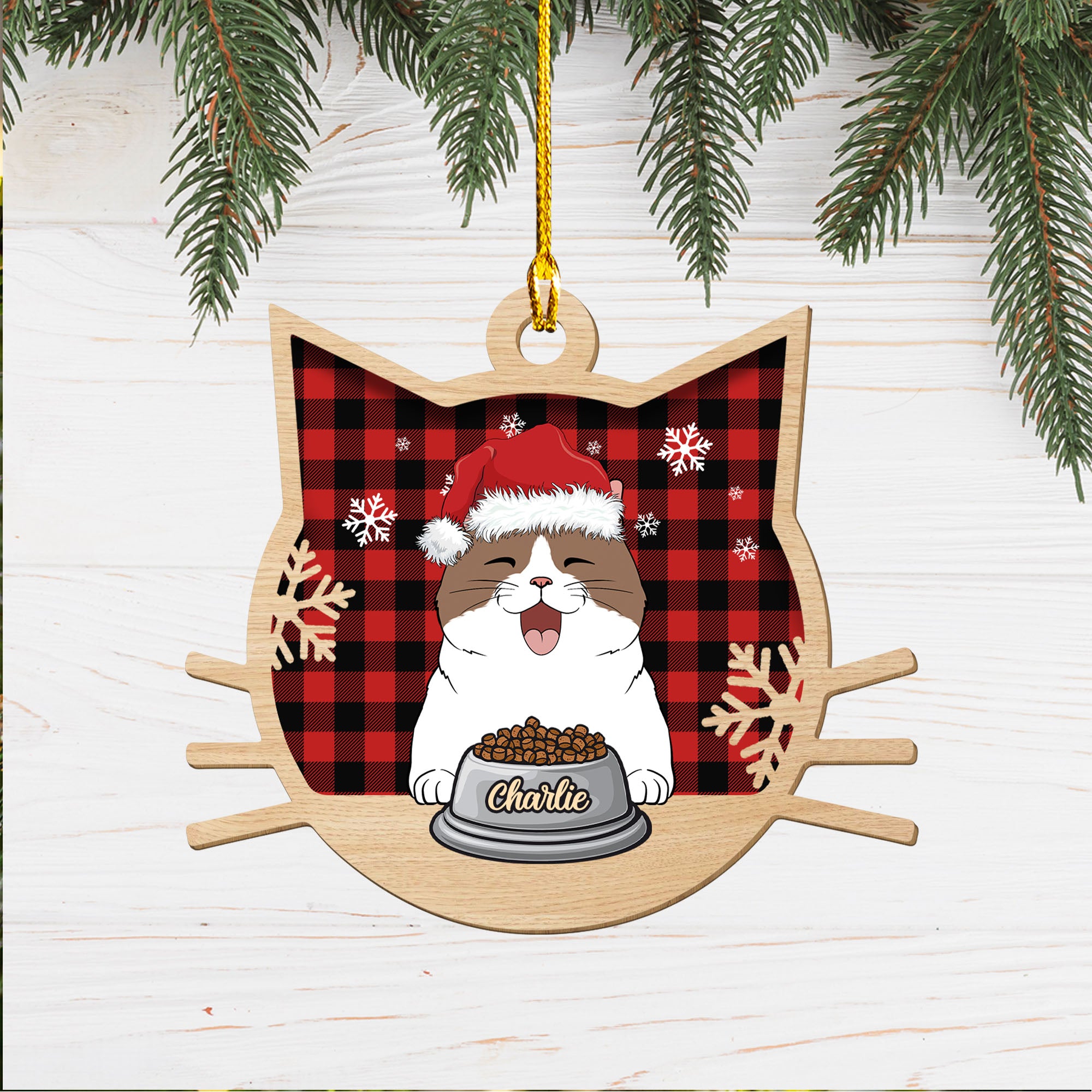 Funny Personalized Custom 1-layered Wood Cat Christmas Ornament