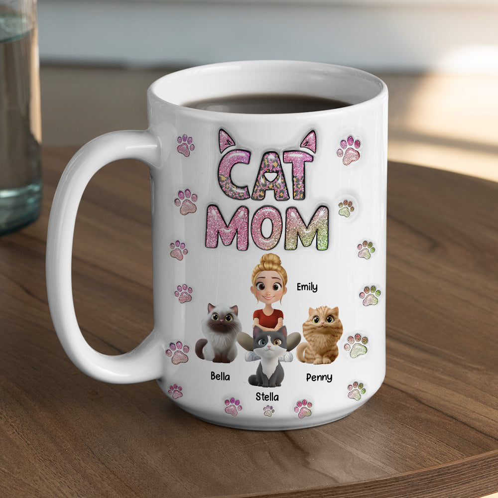 Cat Mom Charming Personalized Custom 3D Inflated Effect 11oz Ceramic Mug