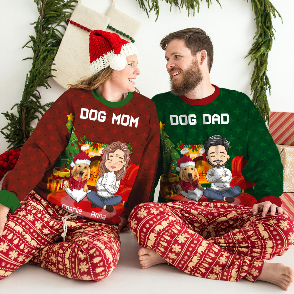 Christmas At Home - Personalized Custom All-Over-Print Unisex 8.8 oz Polyester Blend Sweatshirt for Pet Lovers