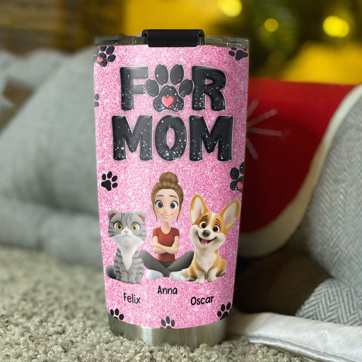 Stylish and Personalized Lovely Fur Mom Blink Custom Tumbler