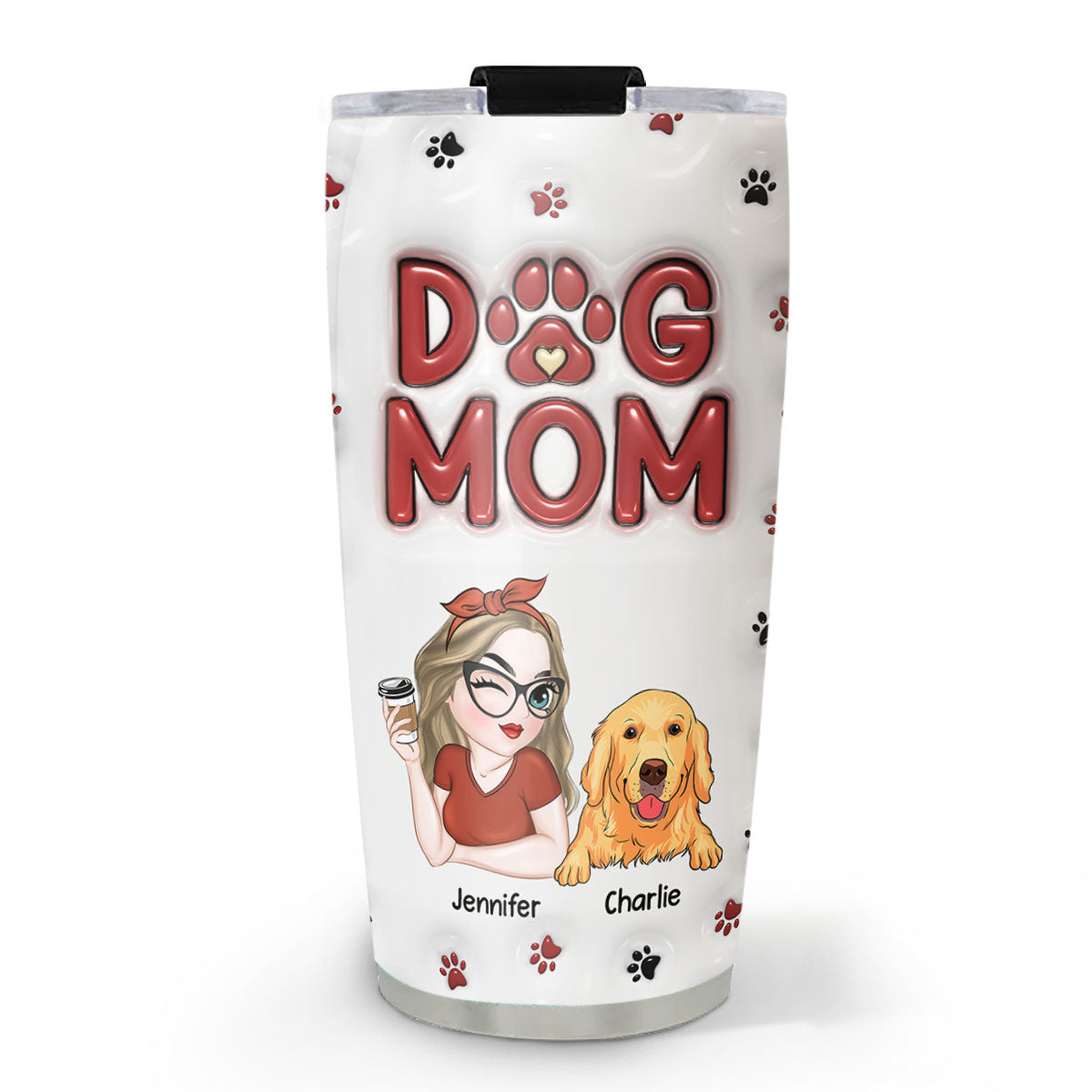Charming Dog Mom - Personalized 3D Inflated Effect Custom Tumbler for Long - lasting Temperature Retention