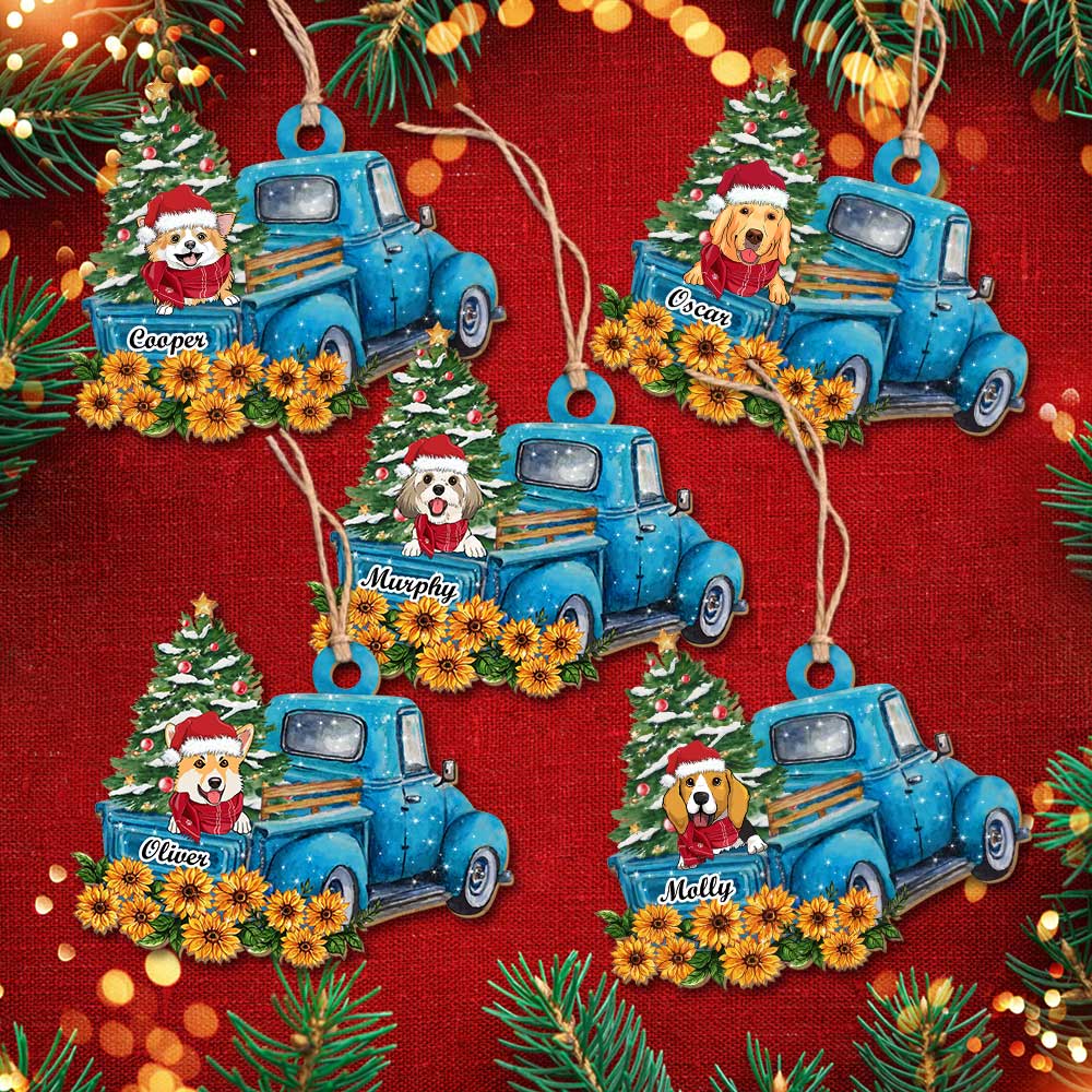 Blue Car Peeking Dog - Exquisite Personalized Custom 1-layered Wood Christmas Ornament