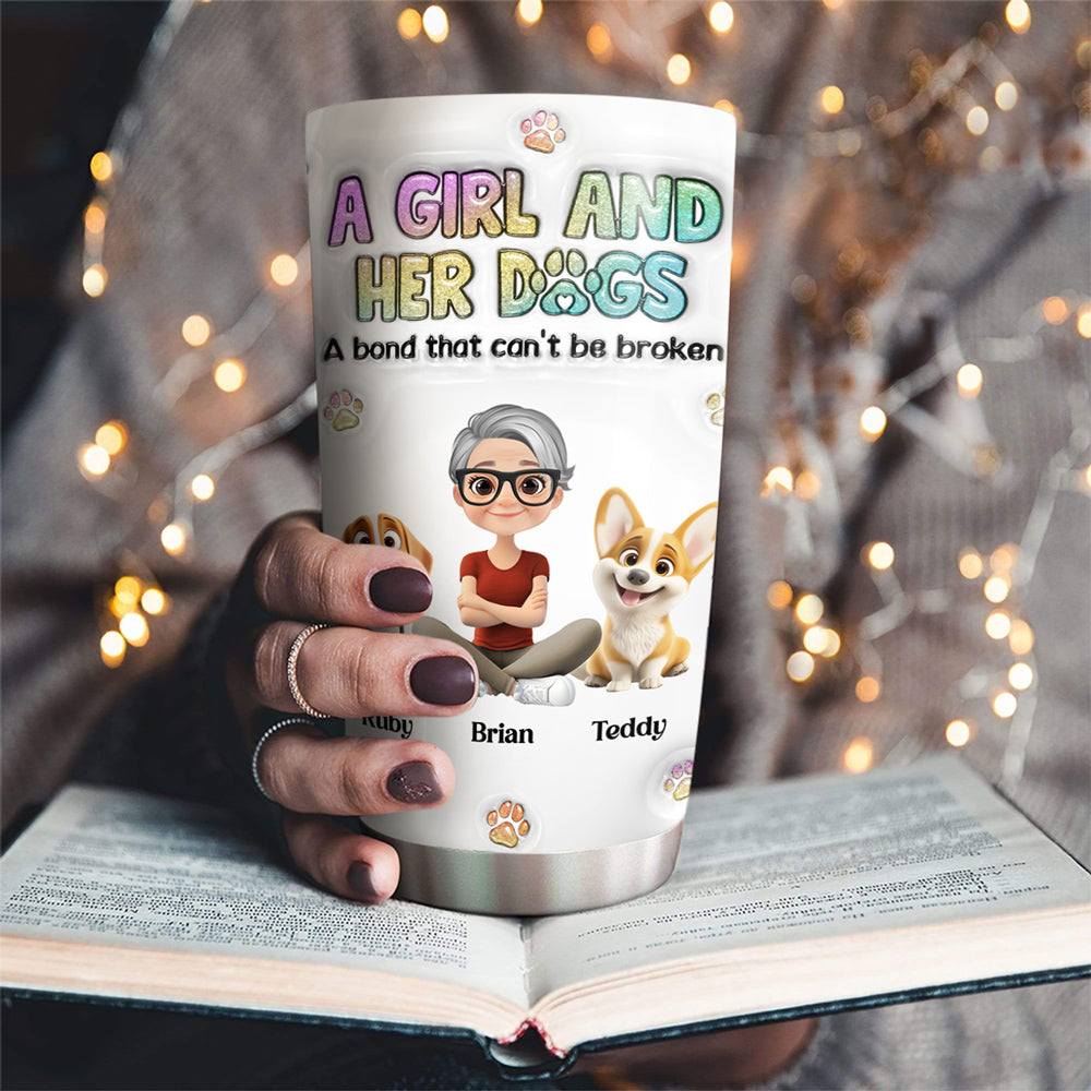 Personalized Custom 3D Inflated Effect Tumbler - A Girl And Her Dog Ver 2 - 20oz High - Quality Stainless Steel Tumbler