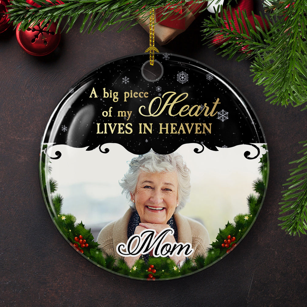 In Heaven, In Memory - Exquisite Personalized Custom Photo Circle Ceramic Ornament for Cherished Memories