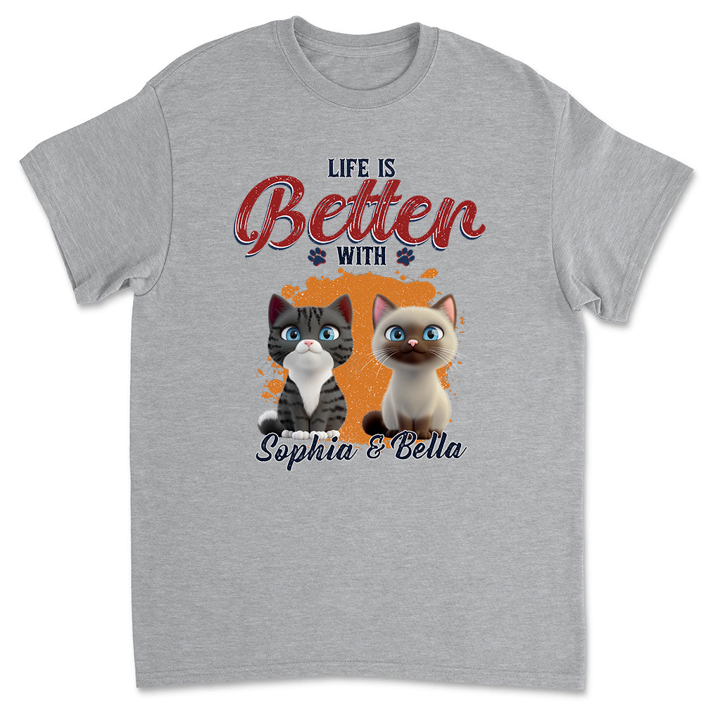 Better Life With My Cat - Personalized Custom Unisex Heavy Cotton T-shirt for Pet Lovers