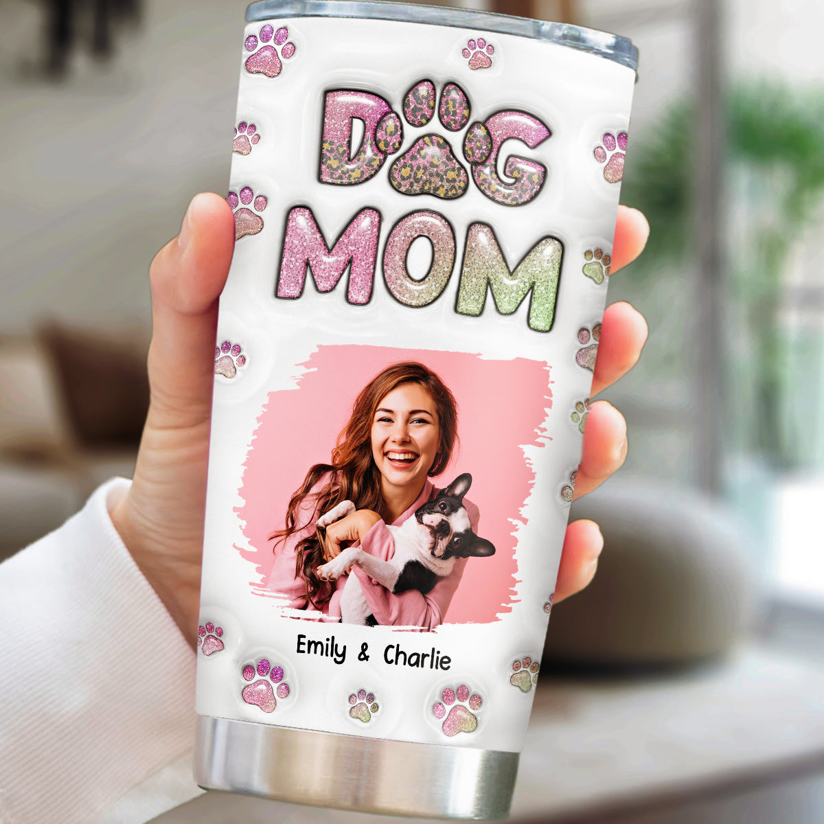 Adorable Dog Mom Chibi Photo Version 2 - Personalized 3D Inflated Effect Custom Tumbler for Stylish Pet Lovers