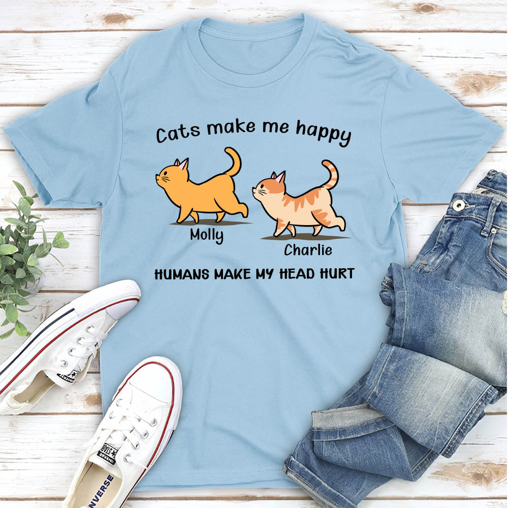 Cats Make Me Happy - Personalized Custom Unisex 5.3 oz T-shirt for Pet Lovers