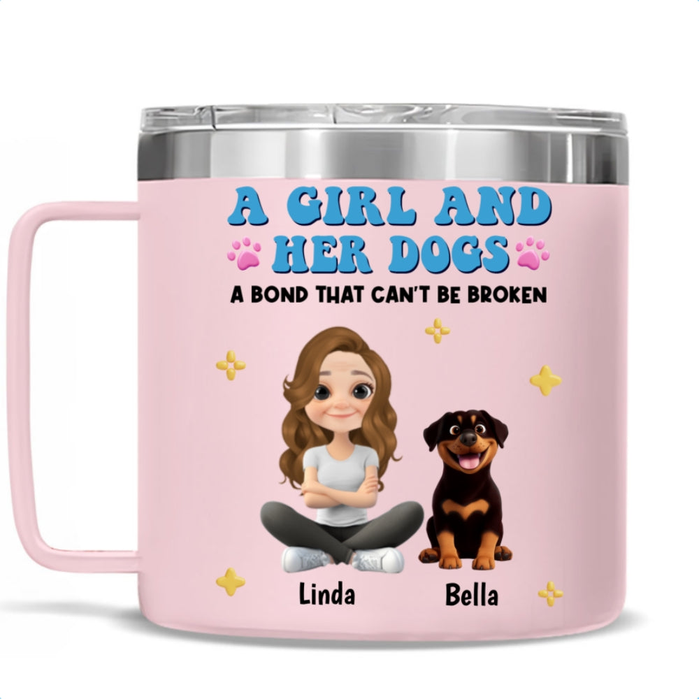 Personalized Custom 14oz Stainless Steel Tumbler with Handle - A Girl And Her Dogs Design