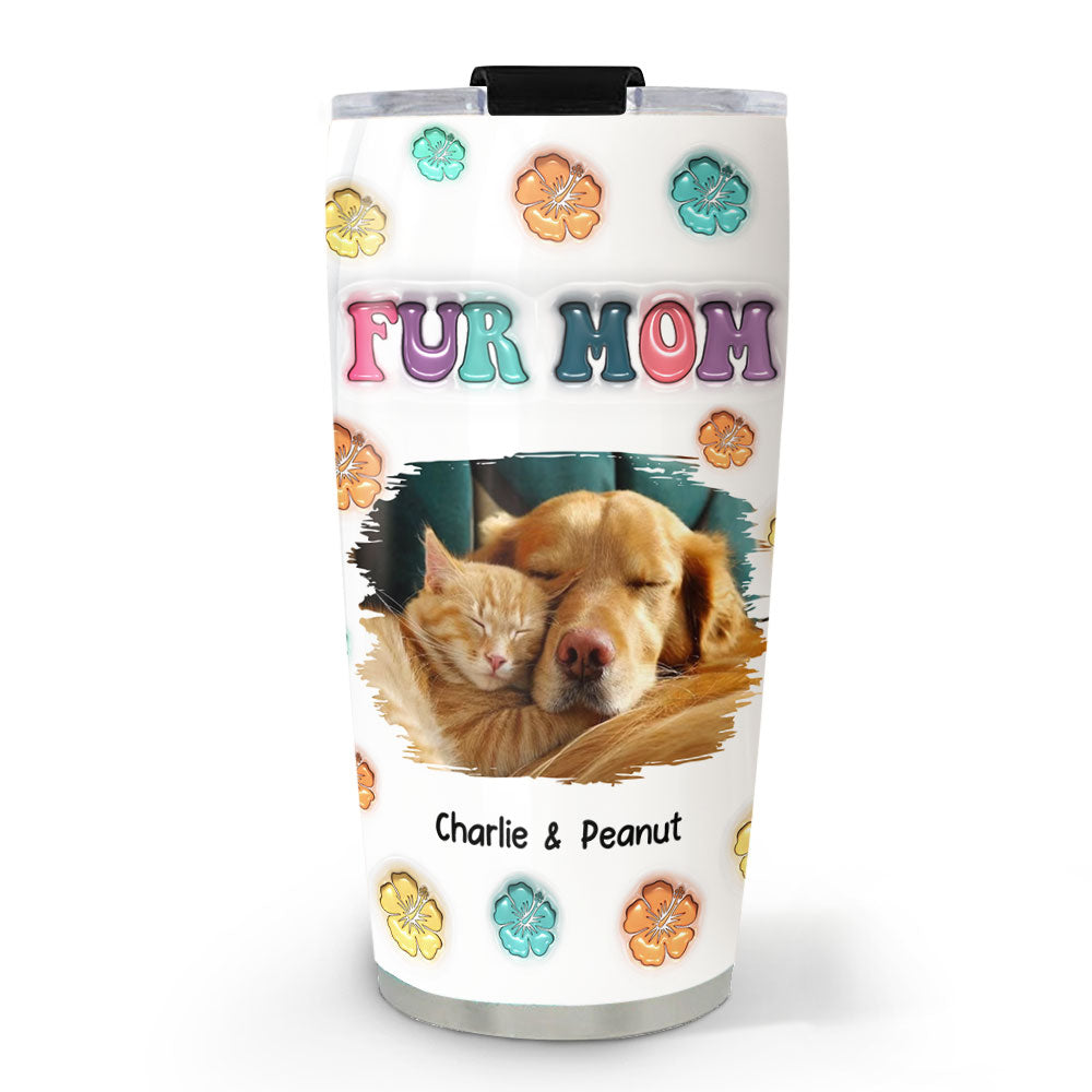 Fur Mom Summer Personalized Custom 3D Inflated Effect 20oz Stainless Steel Tumbler - Keep Drinks Cold or Hot