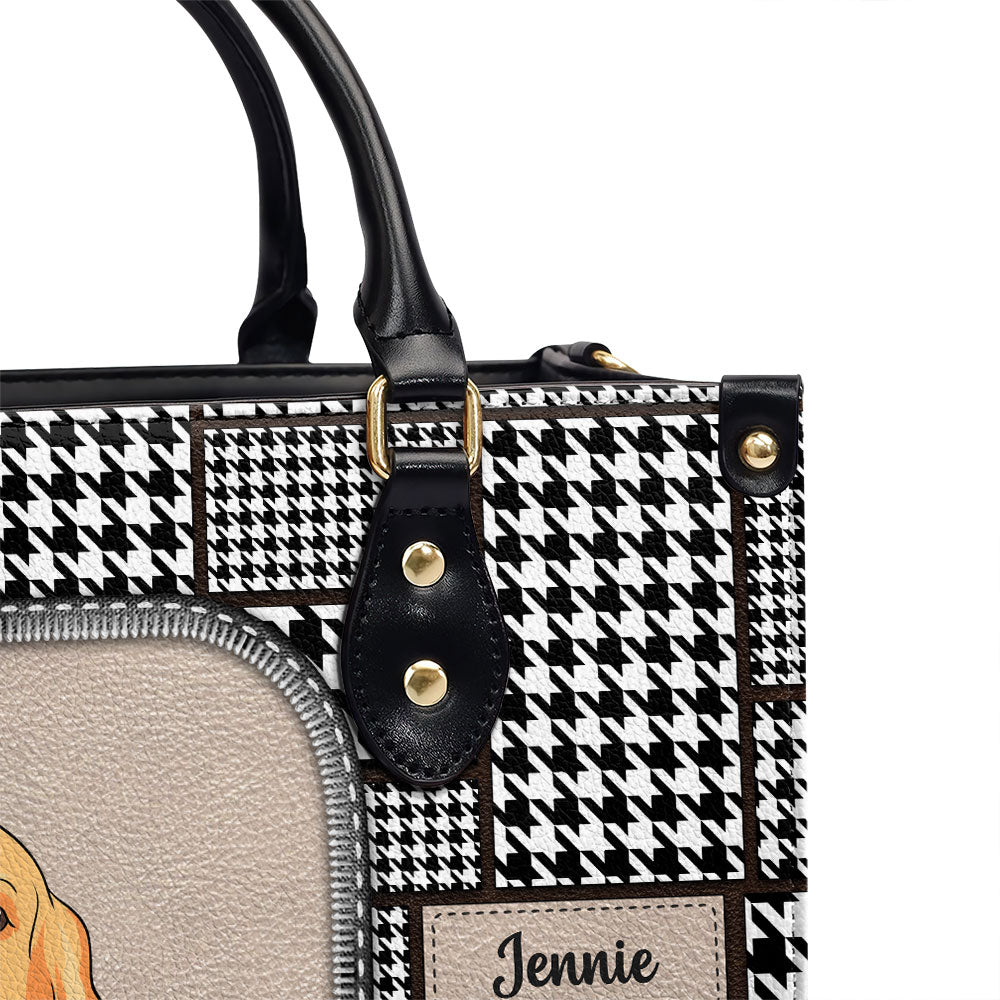 Personalized Custom Houndstooth Pattern Leather Handbag for Fur Baby Lovers