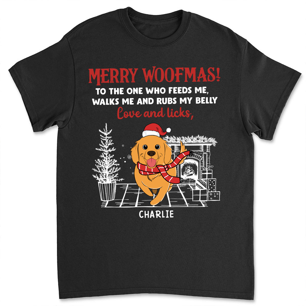 Love And Licks, Merry Woofmas - Personalized Custom Unisex 5.3 oz T-shirt for Pet Lovers