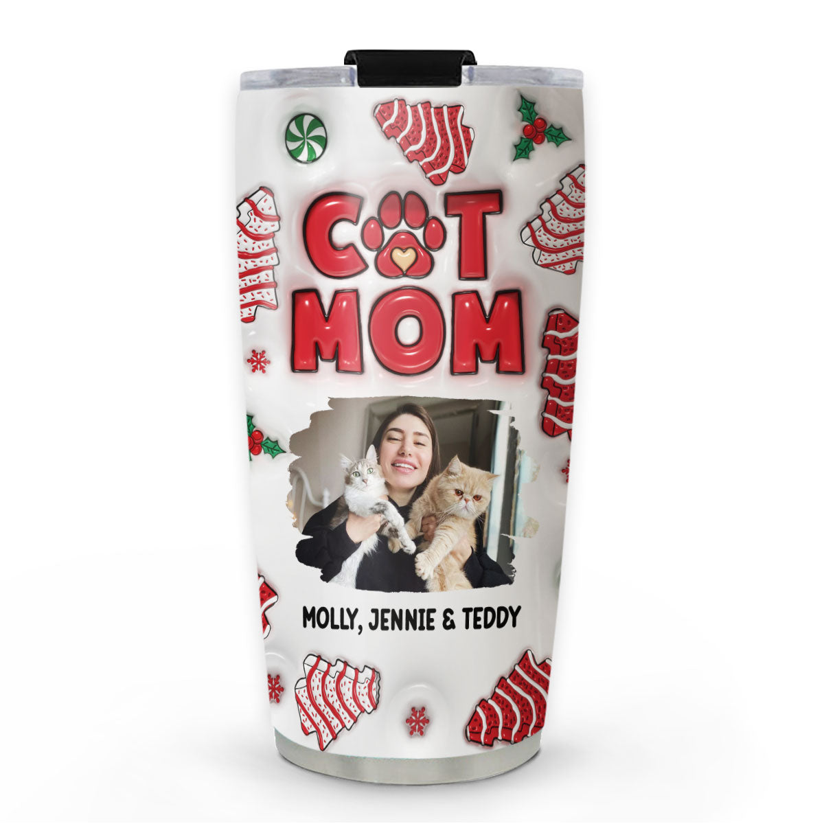 Pet Mom Christmas Cake Personalized Custom 3D Inflated Effect Stainless Steel 20oz Tumbler