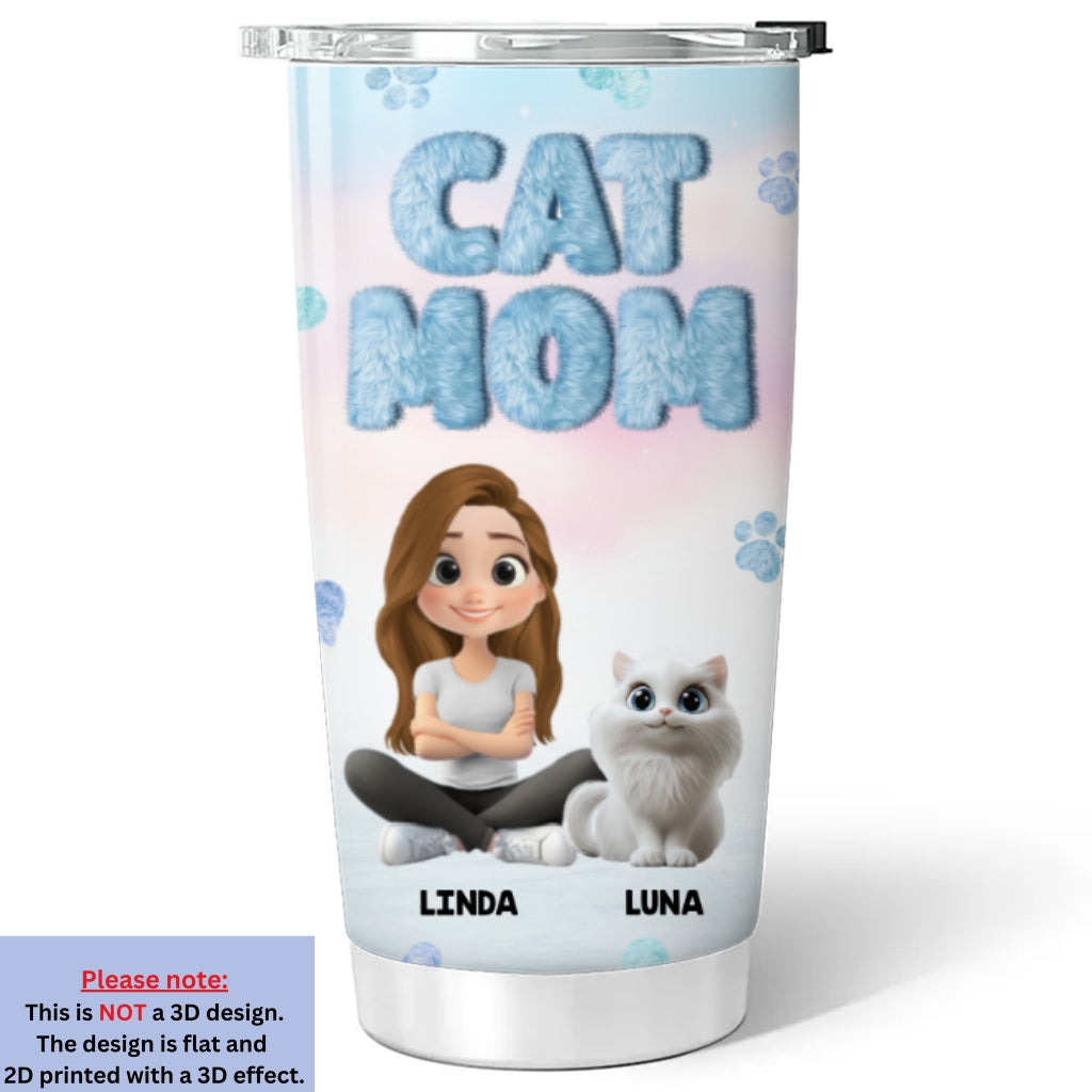 Fluffy Cat Mom - Personalized Custom 20oz Double-Walled Vacuum Insulated Tumbler