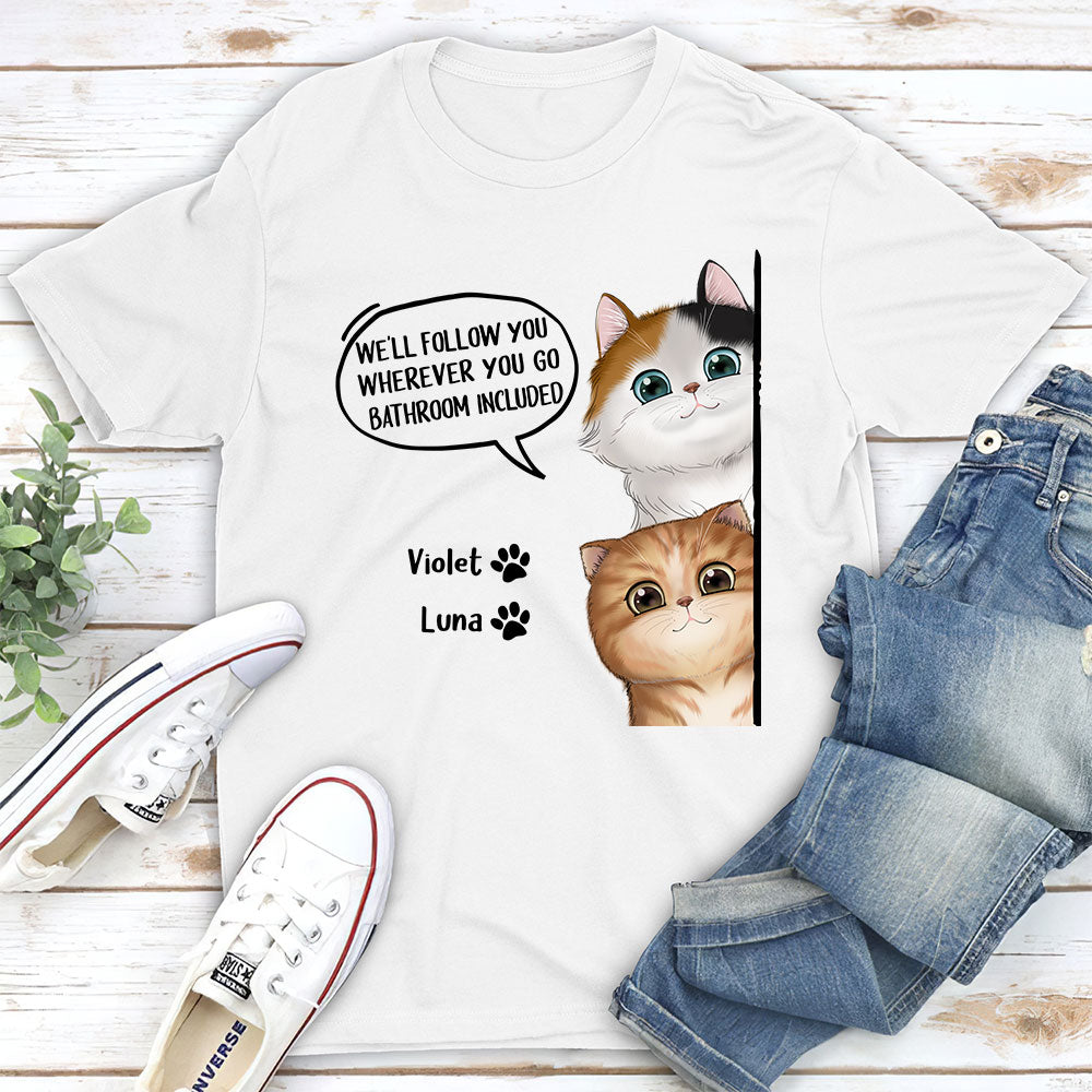 Cat Follow You - Personalized Custom Unisex 5.3 oz T-shirt for Pet Lovers