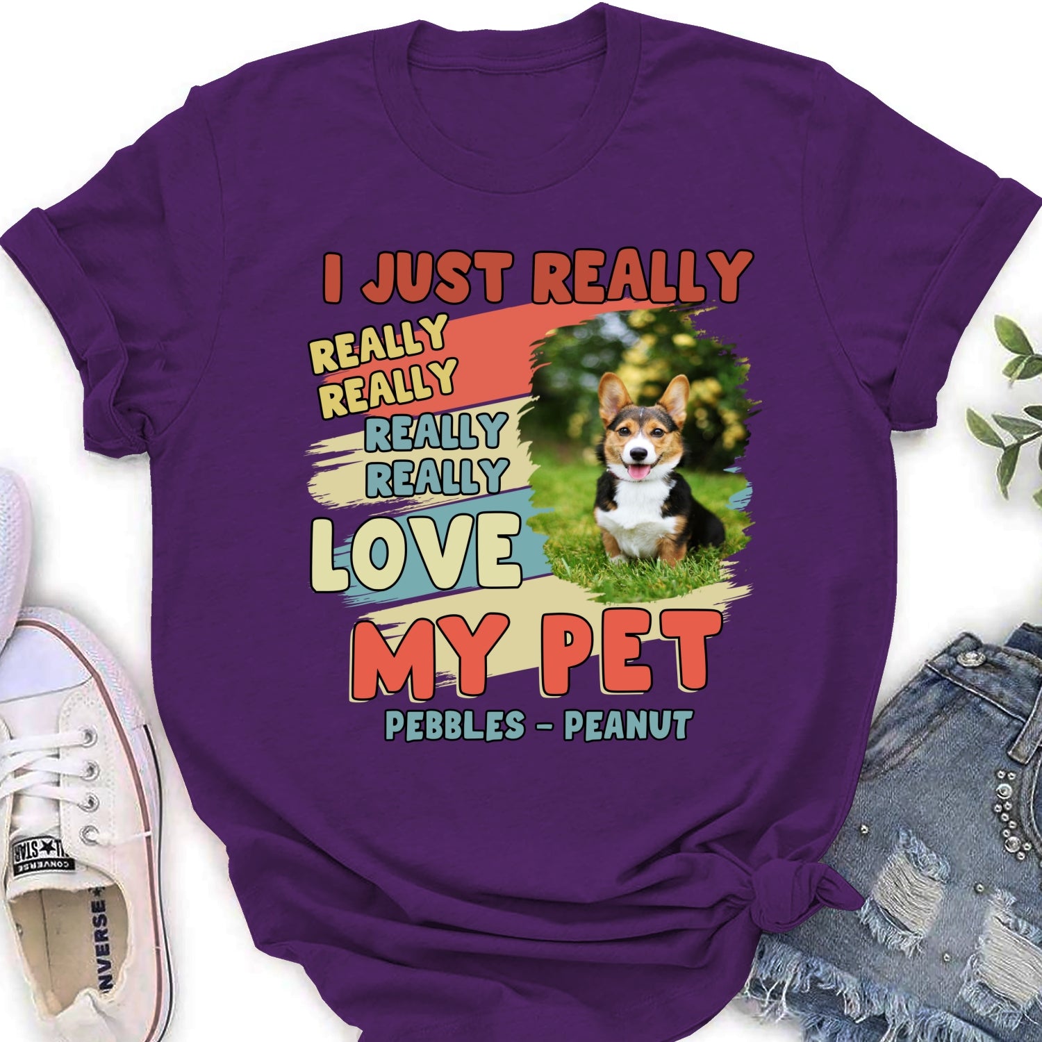 I Just Really Love My Pets Personalized Custom Photo Women's T-Shirt - Ideal Gift for Pet Lovers
