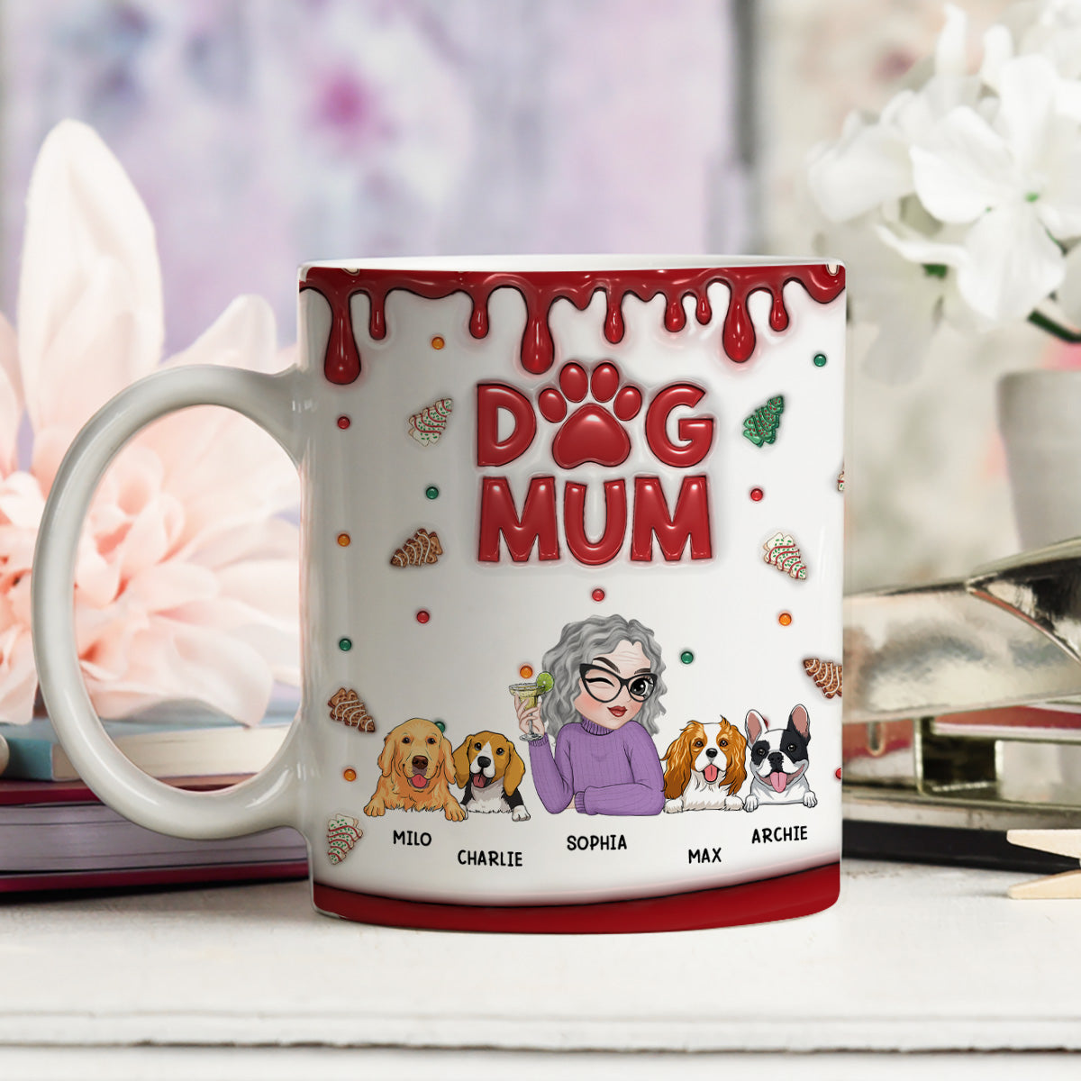 Charming Personalized Custom 3D Inflated Effect Lovely Dog Mom Cake Mug - 11oz
