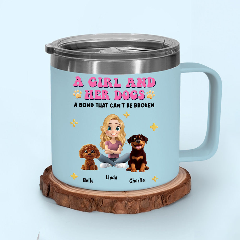 Personalized Custom 14oz Stainless Steel Tumbler with Handle - A Girl And Her Dogs Design