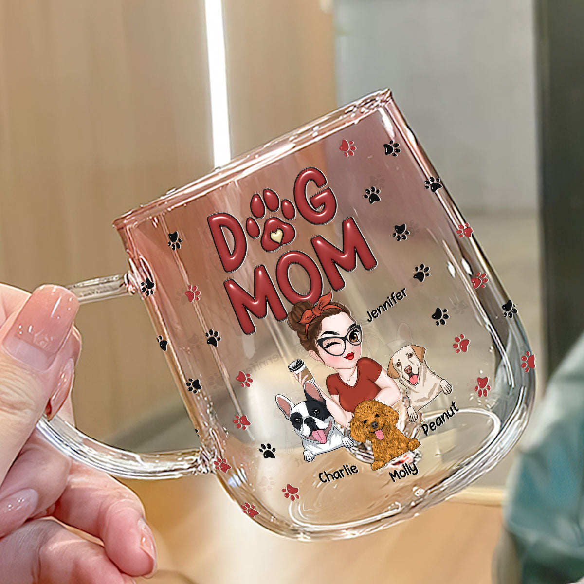 Charming Personalized Custom Pink Gradient Glass Mug for Dog Moms